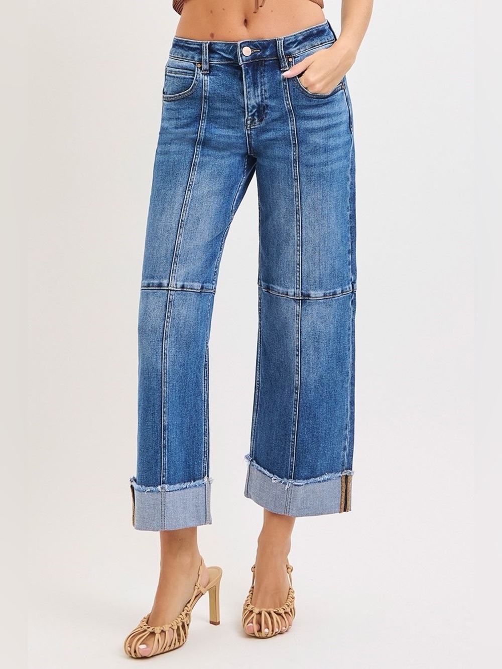 PWC21406X MEDIUM PLUS Risen Slouchy Crop Wide Seam Detailed Jeans